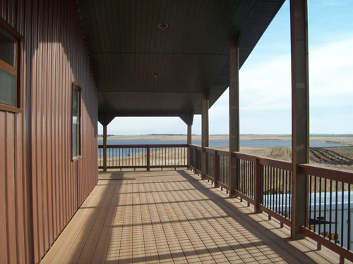 A new deck on a lodge, overlooking the lake